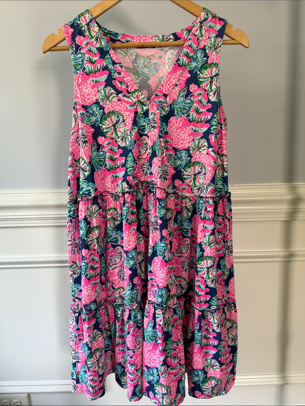 Lilly Pulitzer Lorina Swing Tiered Navy Shroom With A View Mini Dress Medium M